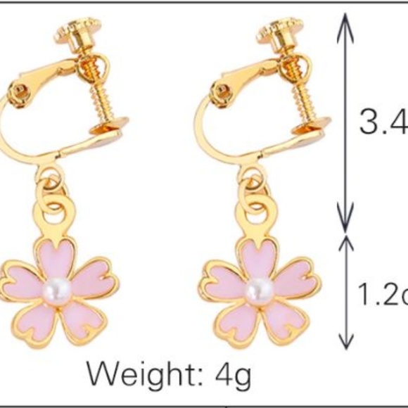 5/$24 Pink Flower Cork Screw Clip On Earrings - Picture 2 of 6